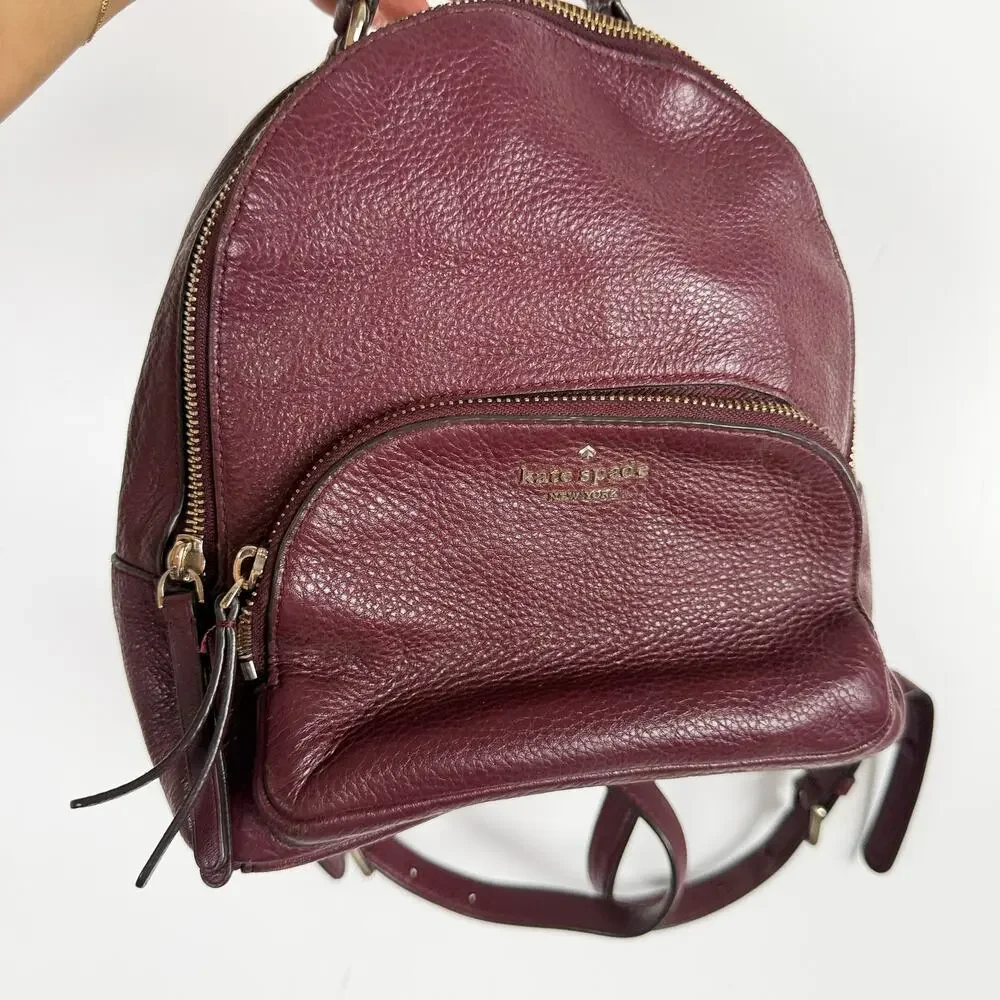 Kate Spade New York Jackson Small Pebbled Leather Backpack Maroon Red